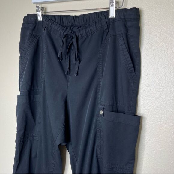 Black Scrub Uniform Cargo Pant Utility Split Hem Elastic Drawstring Women XL - Picture 4 of 15